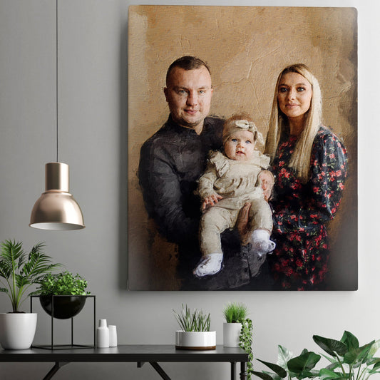 Oil Family Portrait on canvas original painting for 3 person