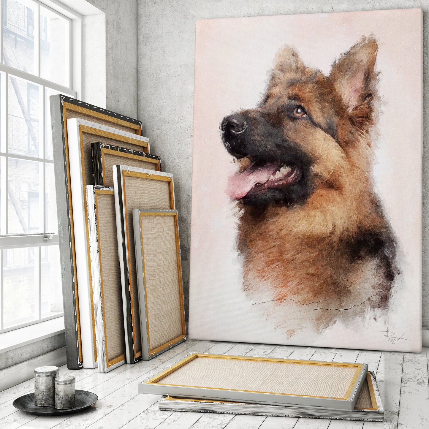 Pet portrait oil on canvas classic style